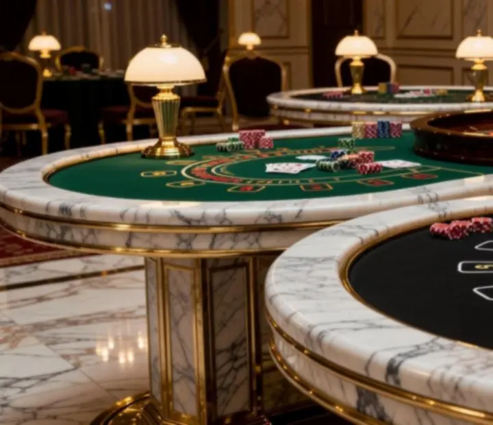 Luksusowe stoły pokerowe i ruletkowe w eleganckiej oprawie oświetleniowej